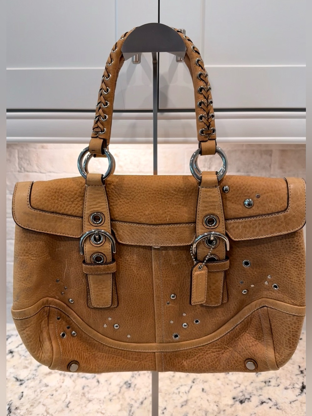 Coach EUC Tan Leather Studded Soho Shoulder Bag
